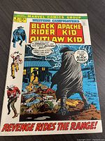 Front cover of Marvel Comics Western Gunfighters issue #9 featuring Black Rider, Apache Kid, Outlaw Kid, titled 'Revenge Rides the Range' with colorful vintage comic artwork and Marvel Comics Group branding
