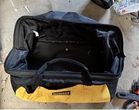 Open DeWalt tool bag showing interior
