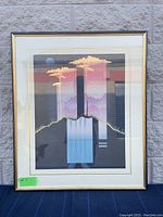 Photo of the framed Japanese Zen print showing the artwork with gold accented trees, triple matting, and a gold accented frame.