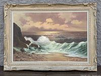 Full front view of the painting and carved wood frame
