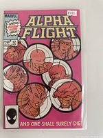 Front cover of the Marvel Alpha Flight comic book, issue 12, July, featuring character portraits and pricing details.