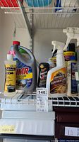 Photo showing various car and household cleaning products including JMRS Full Clog Conditioner and Fellowes screen wipes