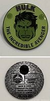 Front of the Hulk collector's pin showing the illustration and text.
