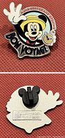 Front and back view of a colorful Disney Sea Tokyo Resort March 2001 Grand Opening collector pin showing Mickey Mouse and text 'Bon Voyage'.