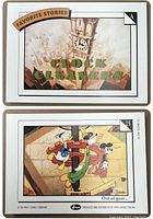 Front and back of vintage Disney 1991 collector card #25, Mickey Clock Cleaners, showing title panel and character image of Mickey and friends.