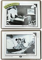 Photo showing the front and back of a Vintage Disney 1991 collector card numbered 80 named 'Joyful Reunion' featuring Mickey Mouse in grayscale illustrations.