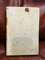 Front cover of the book showing vellum binding with some stains