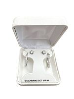 Set of sterling silver hoop and stud earrings in white presentation box, showing the arrangement of both pairs and box interior.