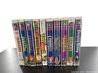 Photo showing all 10 VHS tapes lined up vertically with artwork visible