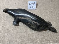 Seal sculpture full top view with lot number sign