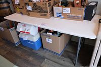 Lifetime folding table full side view, showing 72x30 size and foldable metal legs.