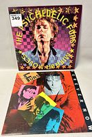 Front covers of both albums "Mirror Moves" and "Forever Now" showing colorful 1980s styled artwork and band member photos.