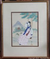 Full framed artwork showing the entire print including the woman on a swing and the background scenery.
