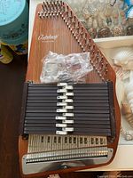 Top view of Oscar Schmidt autoharp showing chords and strings.