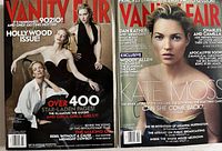 Front covers of two Vanity Fair magazines from 2005 showing March Hollywood Issue and December Kate Moss Issue.