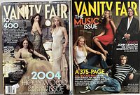 Photo showing two Vanity Fair magazines, the November 2001 Hollywood Issue and the March 2004 Music Issue, covers visible.