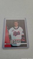 Front side of Connor Bedard Regina Pats 2020 Hot Shot Prospects hockey card in protective sleeve.