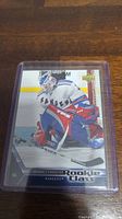 Photo of Henrik Lundqvist Rookie Class Upper Deck hockey card in plastic protective sleeve