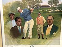 Close-up of the signed print showing Byron Nelson and other golfers mid-action with artist signature and numbering.