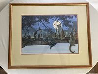 Frame front view of signed cat illustration artwork by Janet Wilson