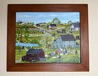 Full front view of framed painting showing entire composition and frame