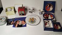 View of all royal wedding memorabilia items displayed on table