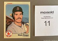 Front of the 1983 Fleer Wade Boggs rookie baseball card showing the player in Boston Red Sox uniform.
