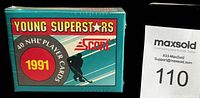 Photo of sealed 1991 Score Hockey Young Superstars factory box showing it contains 40 NHL player cards.