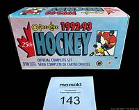 Closed factory set box showing official 1992-93 O-Pee-Chee hockey set branding including 396 cards and 25th anniversary mark.