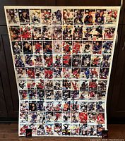 Front view of one 30" x 40" uncut sheet with 100 hologram hockey cards in 10 rows of 10.