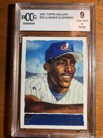 Front side of the 2001 Topps Gallery baseball card #30 showing an artistic portrait of Vladimir Guerrero with BCCG grade 9 Near Mint or Better.