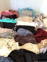 Assorted scarves overview showing colors and textures