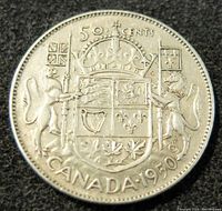 Reverse of the coin showing Canadian coat of arms with denomination and year.