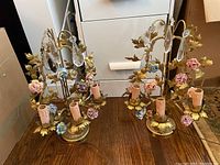 Both table lamps side by side on wooden surface showing overall appearance and scale