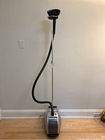 Full frontal view of Rowenta commercial clothing steamer showing base unit, hose, wand with brush attachment