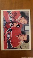 Front of hockey card showing Elmer Lach and Maurice Richard in Montreal Canadiens jerseys, signed by both players.