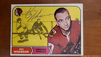 Front of Ken Wharram hockey card showing player image and autograph