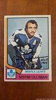 Front view of the 1979-1980 Norm Ullman hockey card with autograph and HOF 1982 inscription