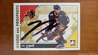 Front of P.K. Subban hockey card signed by the player showing him on ice with number 6 jersey.