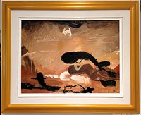 Frontal shot of the framed acrylic painting showing the complete artwork and vintage wood frame with gold finish.