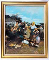 Full view of painting in its wood frame showing entire composition