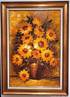 Full straight-on view of framed painting on black background