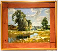 Full front view of oil painting including wooden frame, showing composition and colors.