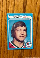 Front of 1979-80 O-Pee-Chee Bobby Hull hockey card showing portrait, name, position, and team.
