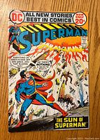Front cover of Superman comic book #255 showing Superman and characters reacting to the 'blazing sun'. Priced 20 cents with DC logo and date August 1972 visible.