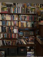 Full view of shelving unit loaded with books