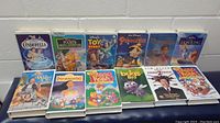 All 14 VHS tapes from a distance showing the variety