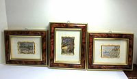 Three framed Italian silver lamina landscape pictures displayed side by side showing frames and size ratio.