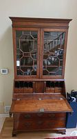 Front view of entire two-piece desk and hutch assembled