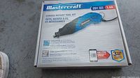 Box of Mastercraft 251 Piece Corded Rotary Tool Kit showing product information and 3 year warranty.